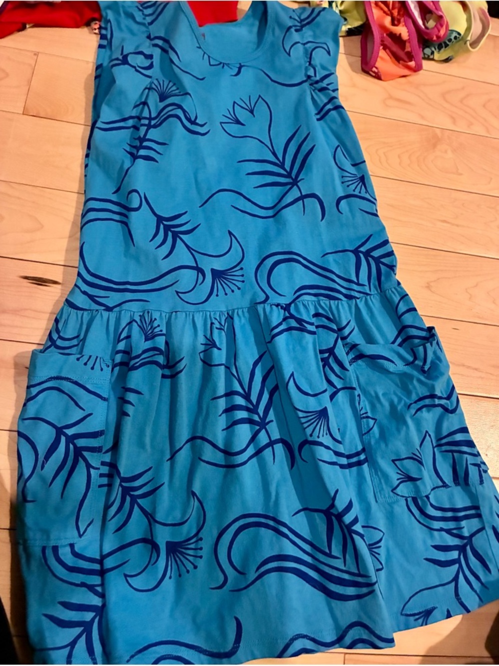 Tea Collection Turquoise & Navy Blue Floral Casual Dress 8